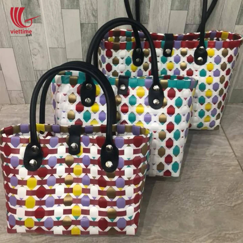 Hive Colorful Woven Plastic Tote Handbag