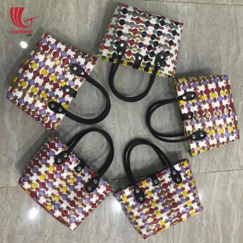 Hive Colorful Woven Plastic Tote Handbag