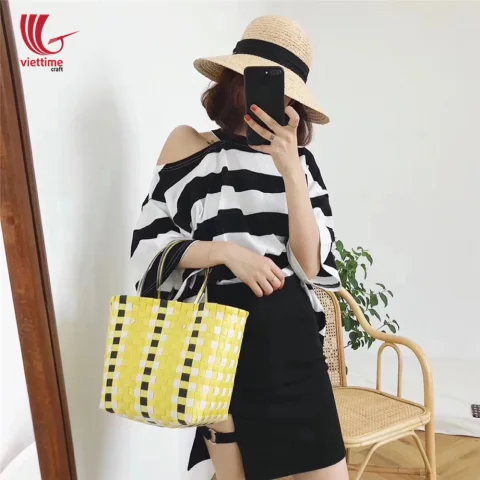 Elegant Handmade PP Woven Plastic Handbag