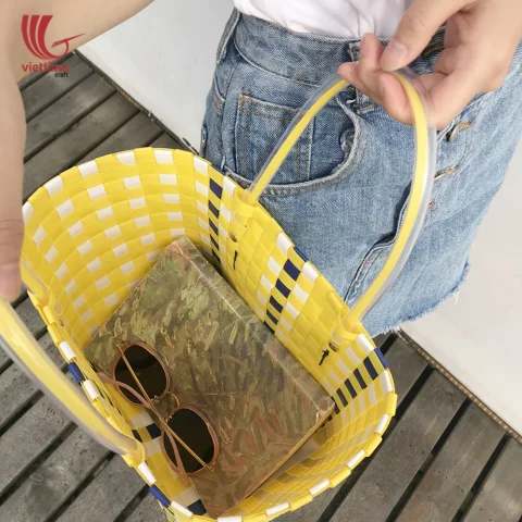 Elegant Handmade PP Woven Plastic Handbag