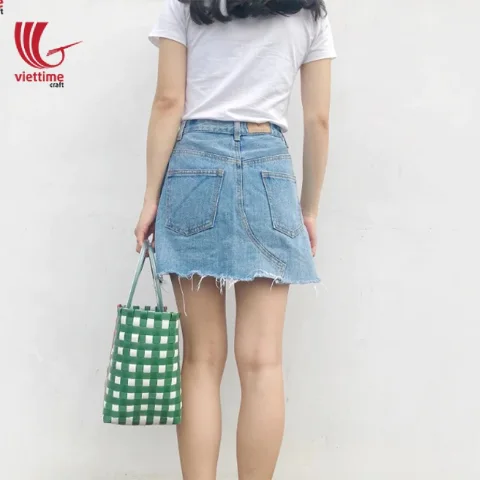 Elegant Handmade PP Woven Green Plastic Bag