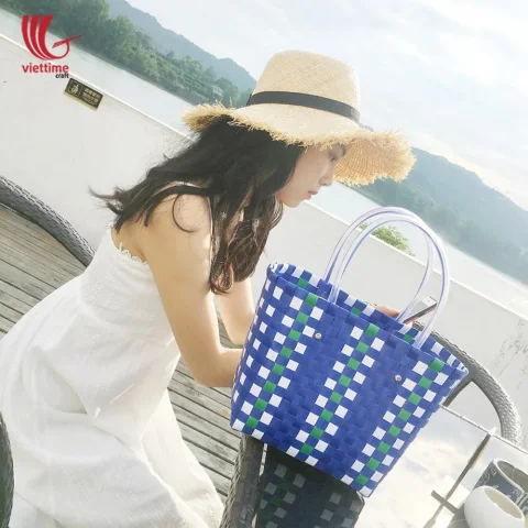 Elegant Handmade PP Blue Woven Plastic Bags