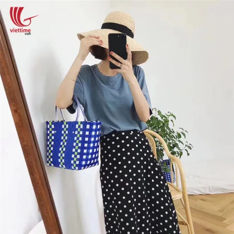 Elegant Handmade PP Blue Woven Plastic Bags