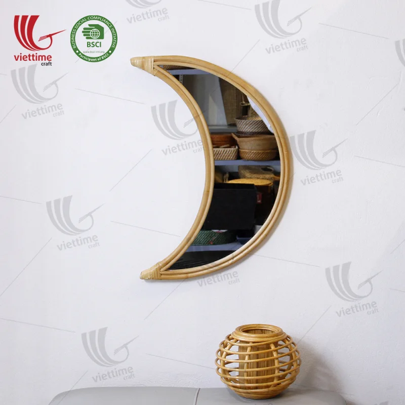 Half Moon Rattan Mirror Decor