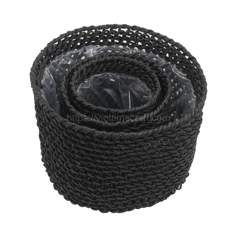 Set 3 of Black Straw Planter with Plastic Lining Vietnam Wholesale