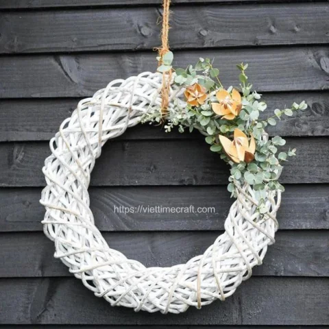 White Rattan Wreath Gift Front Door Home Window Wall Decoration – M0988