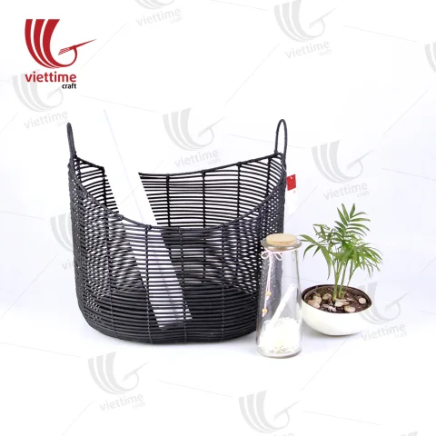 Rattan Export Black Rattan Storage Basket With Handle - REX-RMVTC101