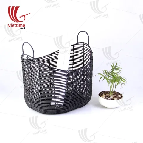 Black Rattan Storage Basket With Handle