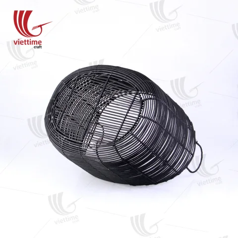 Black Rattan Storage Basket With Handle