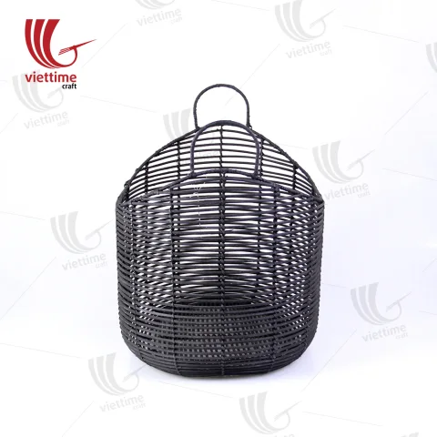 Black Rattan Storage Basket With Handle