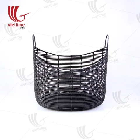 Black Rattan Storage Basket With Handle