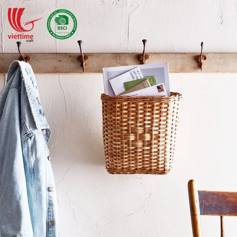 Rattan Hanging Basket With Leather Handle