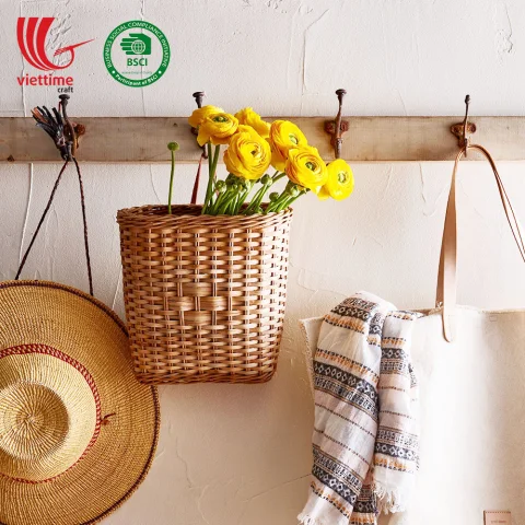 Rattan Hanging Basket With Leather Handle