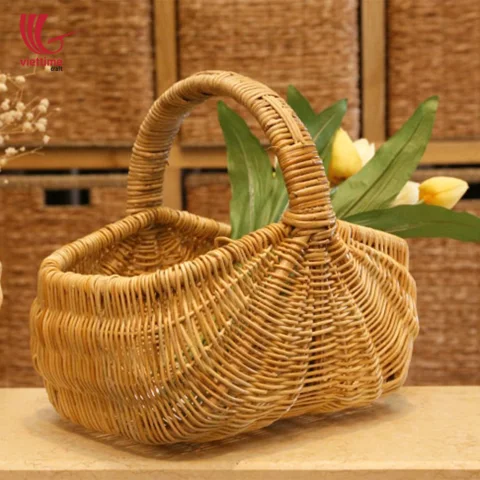 Rattan Export Natural Rattan Flower Fruit Basket With Handle - REX-RMVTC8965