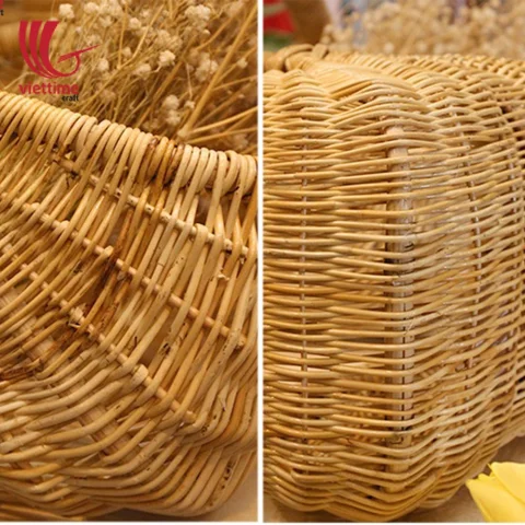 Natural Rattan Flower Fruit Basket With Handle