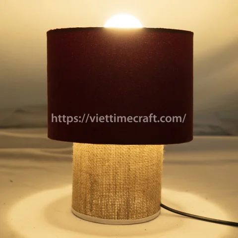 New Table Lamp with Red Fabric Shade and Jute Base