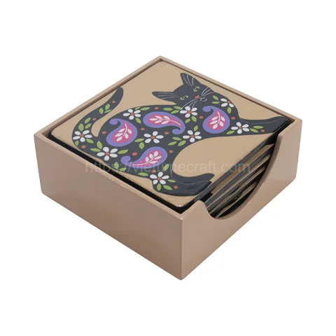 Set 6 Cat Pattern Lacquer Coaster