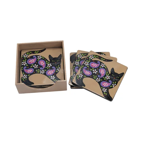 Set 6 Cat Pattern Lacquer Coaster