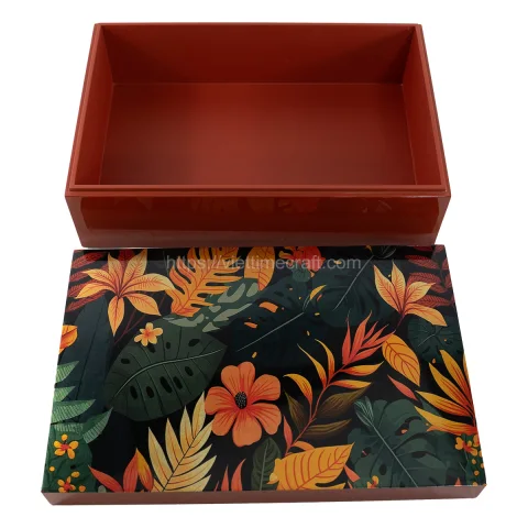 Luxury Lacquer Box with Tropical Forest Pattern