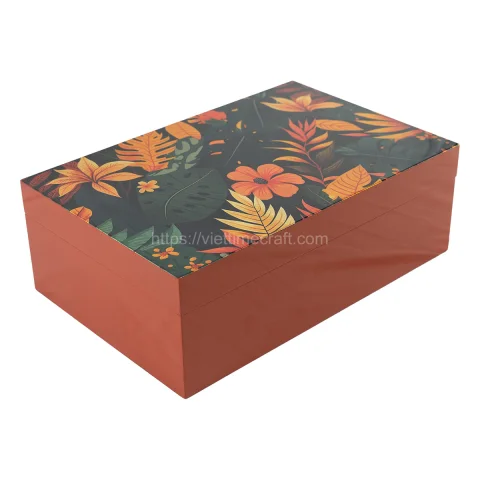 Luxury Lacquer Box with Tropical Forest Pattern