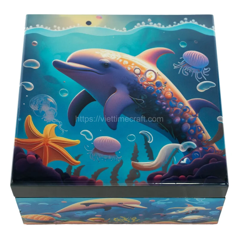 Ocean Dolphin Scene Lacquer Box Vietnam Factory