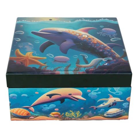 Ocean Dolphin Scene Lacquer Box Vietnam Factory
