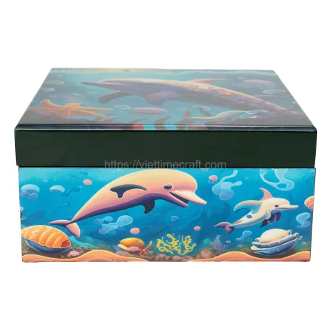 Ocean Dolphin Scene Lacquer Box Vietnam Factory