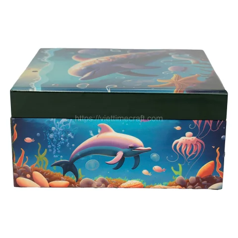 Ocean Dolphin Scene Lacquer Box Vietnam Factory