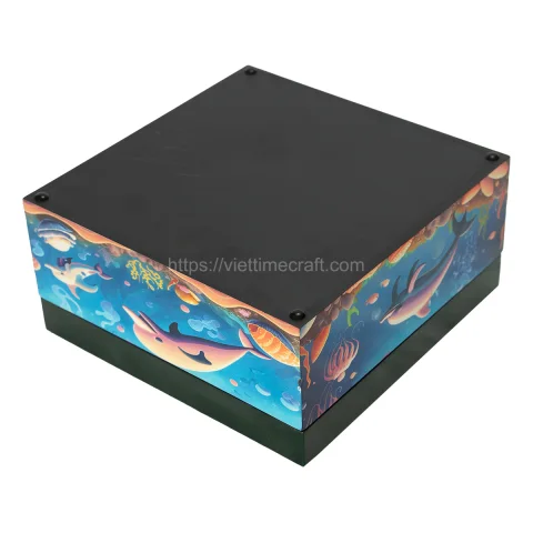 Ocean Dolphin Scene Lacquer Box Vietnam Factory