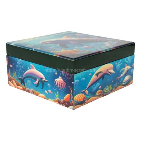 Ocean Dolphin Scene Lacquer Box Vietnam Factory