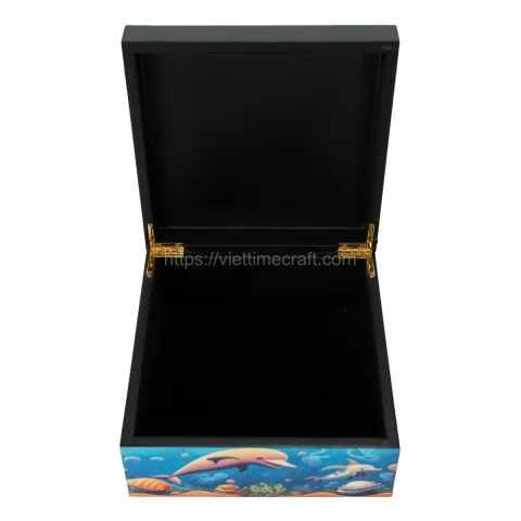 Ocean Dolphin Scene Lacquer Box Vietnam Factory