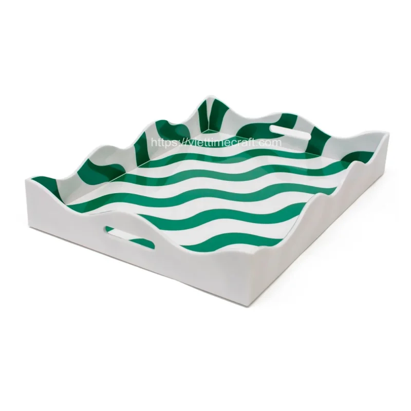 Green Vibe Scalloped Lacquer Tray Zebra Pattern Wholesale