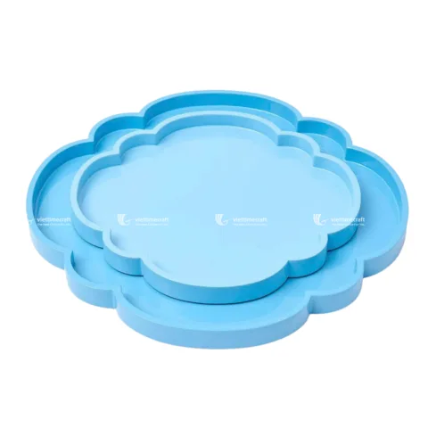 Blue Tropical Animal Pattern Lacquer Serving Tray With Scalloped Design Wholesale