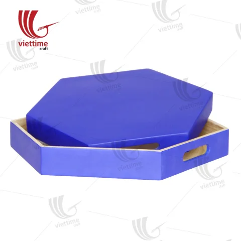 Rattan Export Hexagon Lacquer Bamboo Tray Set Collection - REX-TC00023