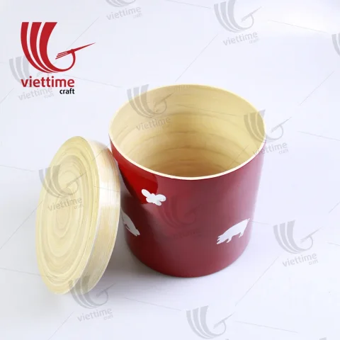 Rattan Export Spun Bamboo Round Box with Lid - REX-TC00025