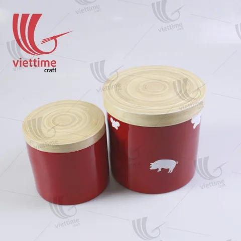 Spun Bamboo Round Box with Lid