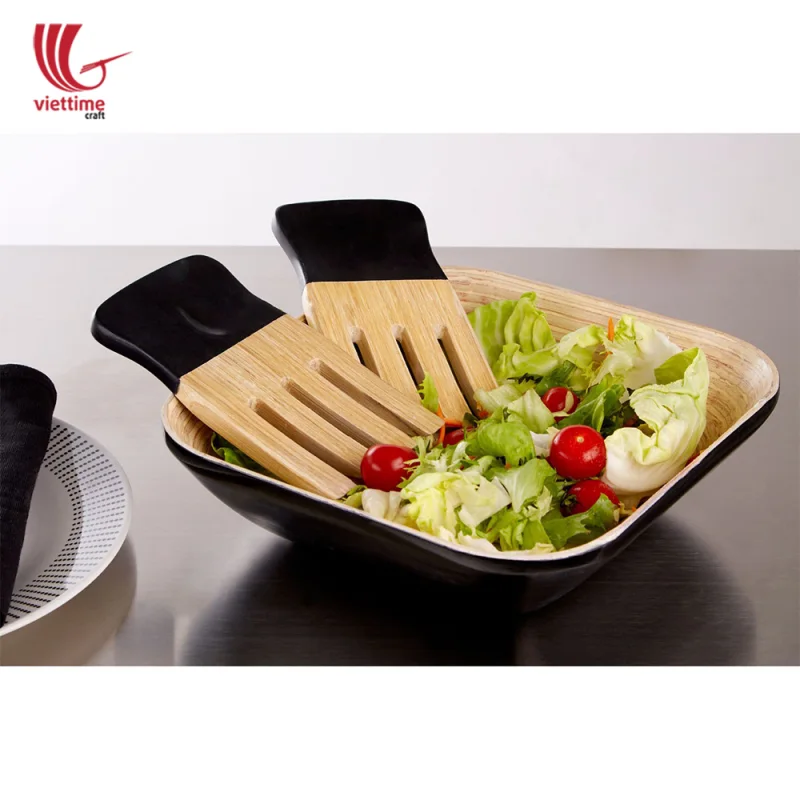 Square Bamboo Salad Bowls Set Of 2
