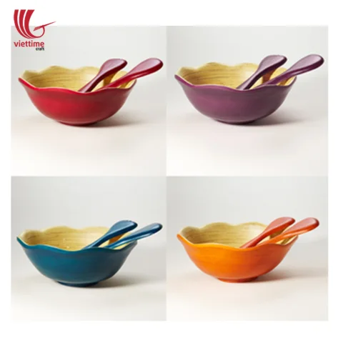Flower Bamboo Salad Bowl With Leg/ Without Leg