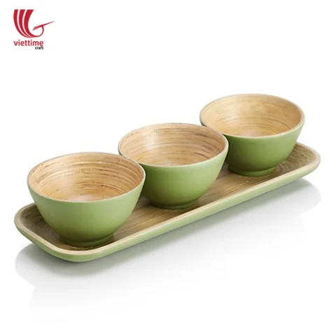 Rattan Export juego de 3 pequeño bambú cuenco With bandeja - REX-TC00038