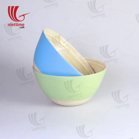 Green Lacquered Bamboo Bowl Set Of 2