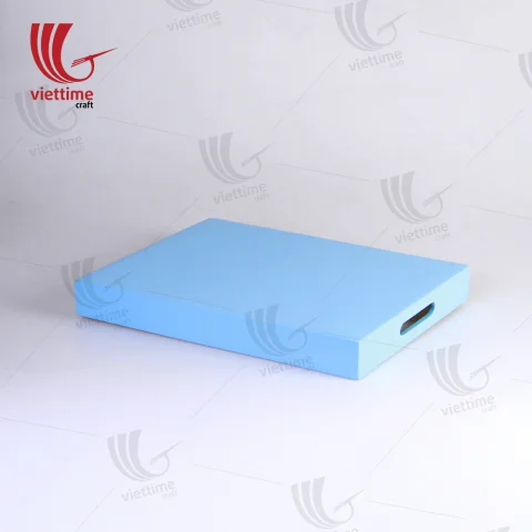 Blue Lacquered Spun Bamboo Tray With Handle