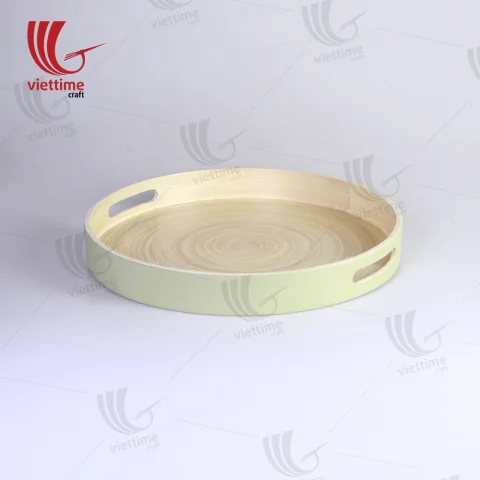 Rattan Export verde laccaed Spun bambù vassoio con manico - REX-TC00042