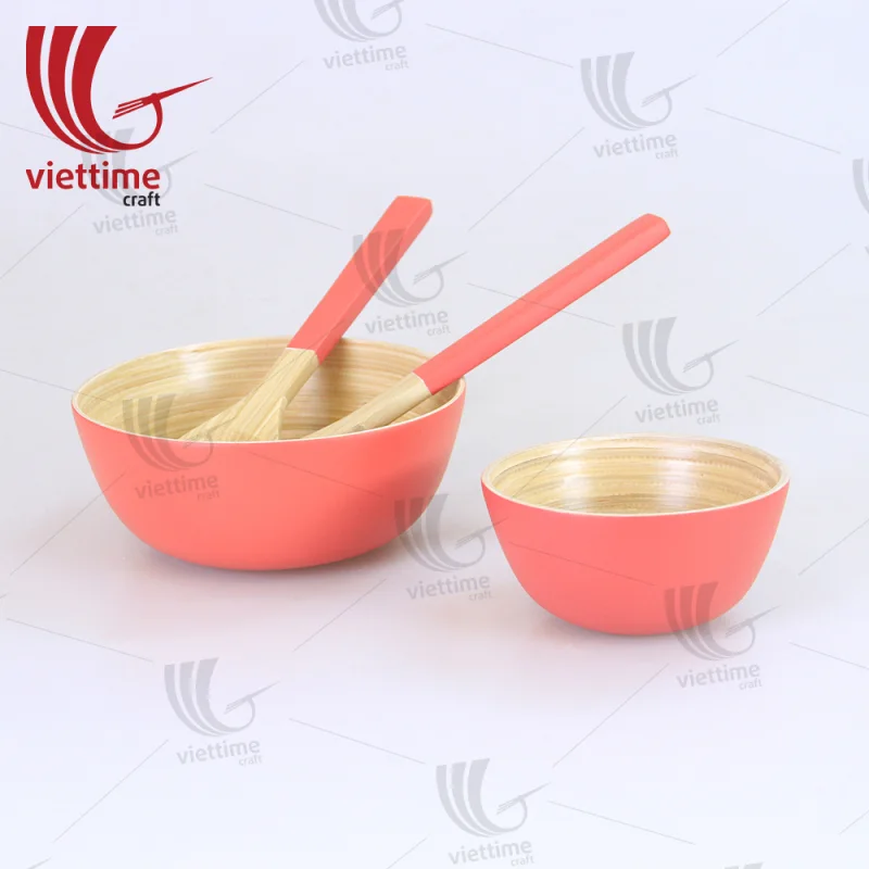 Spun Bamboo Bowl & Utensil Set Wholesale