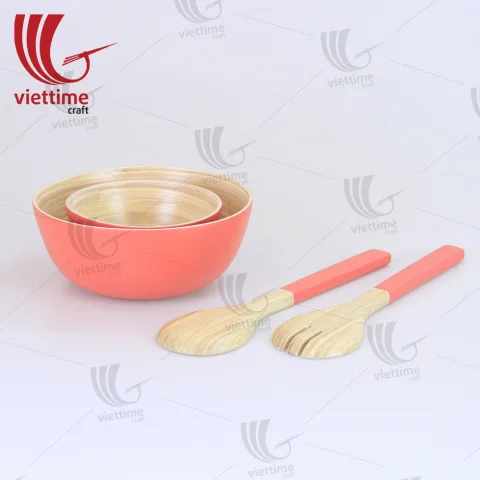 Spun Bamboo Bowl & Utensil Set Wholesale