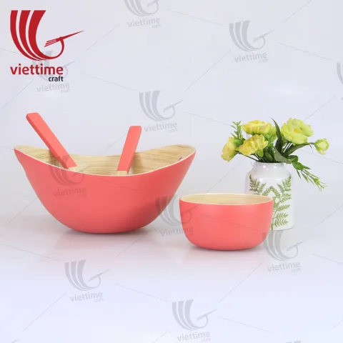 Handmade Spun Bamboo Bowl & Utensils Set