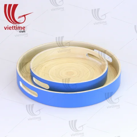 Lacquered Spun Round Bamboo Tray Set 2