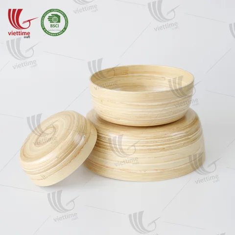 Natural Spun Bamboo Bowls SET OF 3