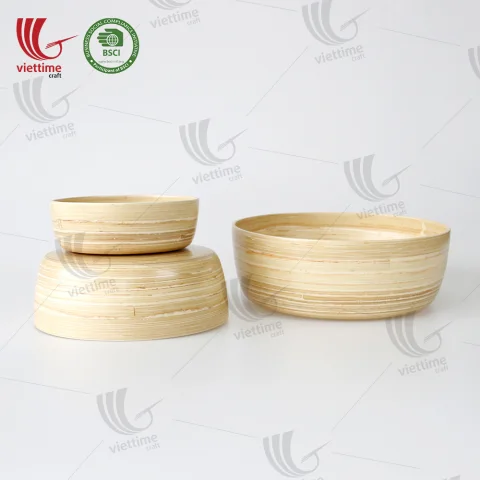 Natural Spun Bamboo Bowls SET OF 3