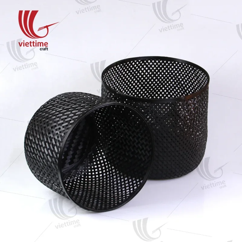Handwoven Black Bambo Storage Basket