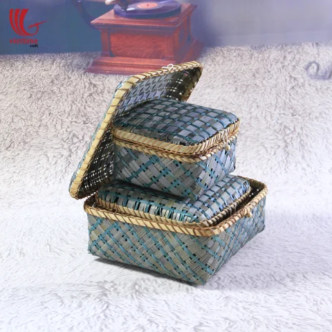 Small Woven Bamboo Basket With Lid